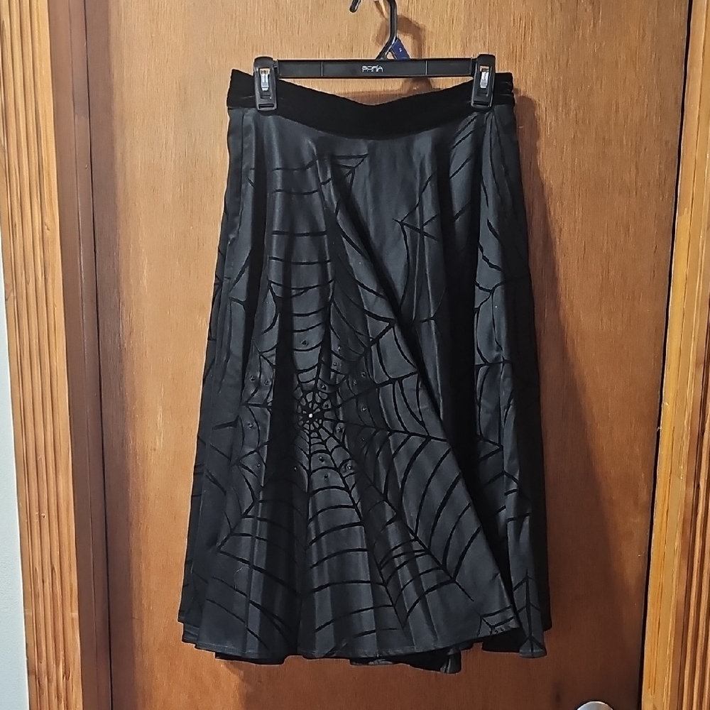 Vixen by Micheline Pitt Black A-Line Skirt with Spider Web Design